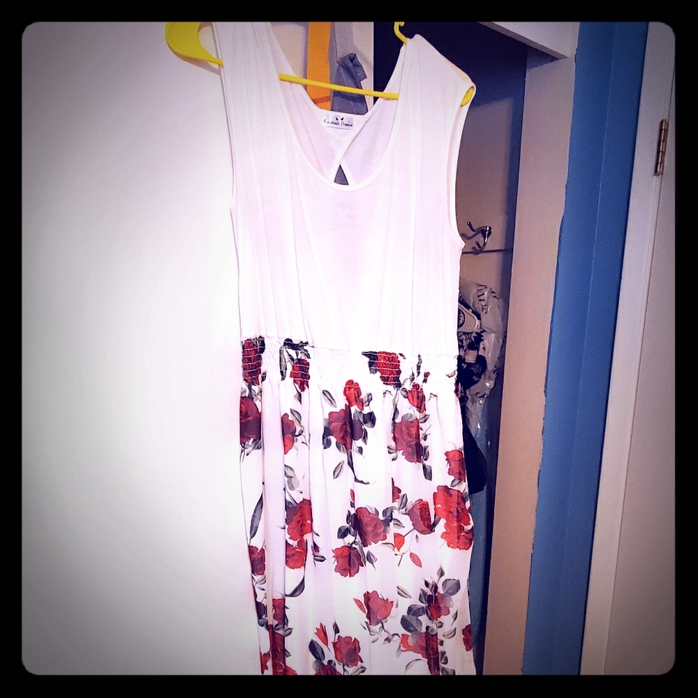 White summer dress with rose skirt